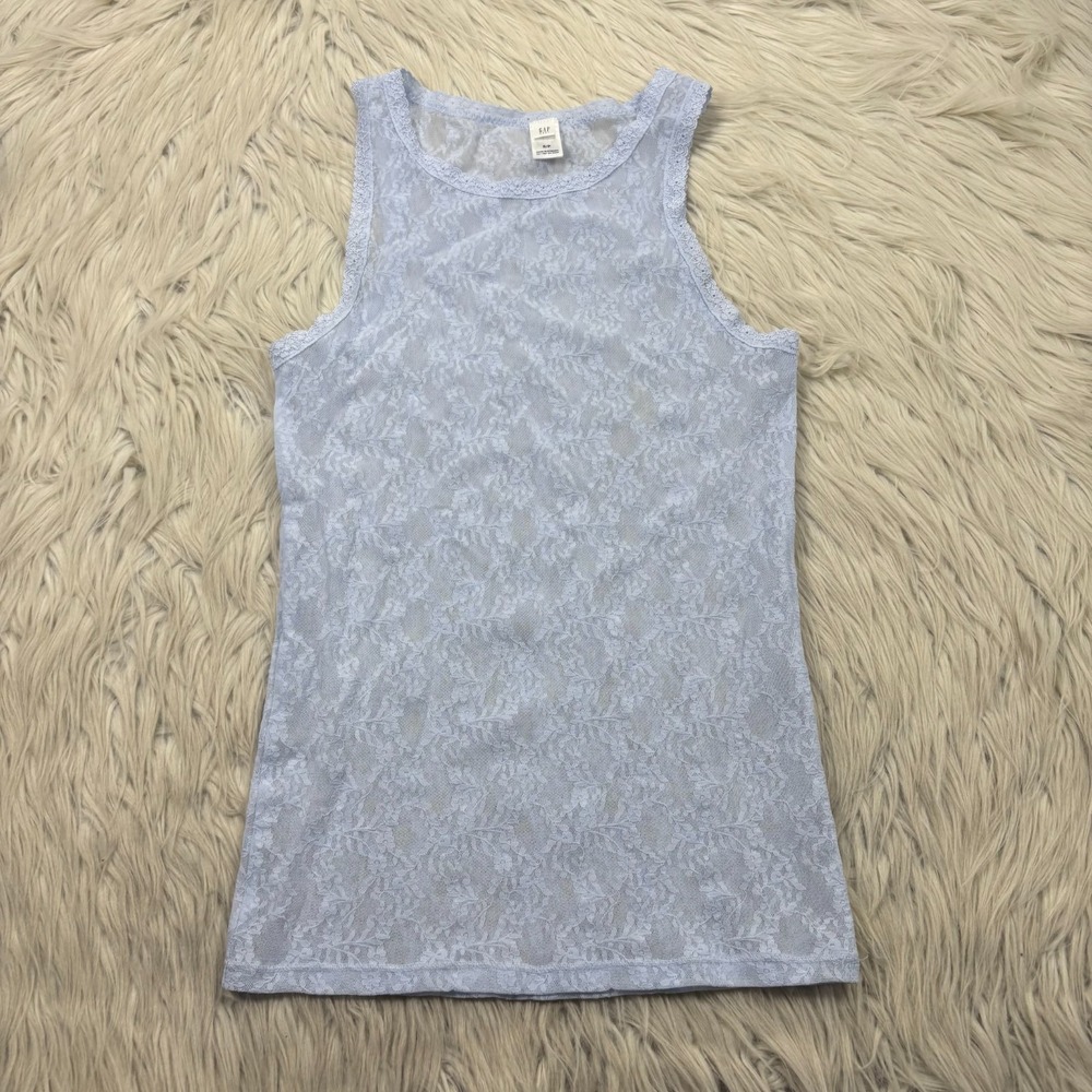Y2K‎ Gap Body Women's S Baby Blue Floral Sheer Lace Tank Coquette Romantic
